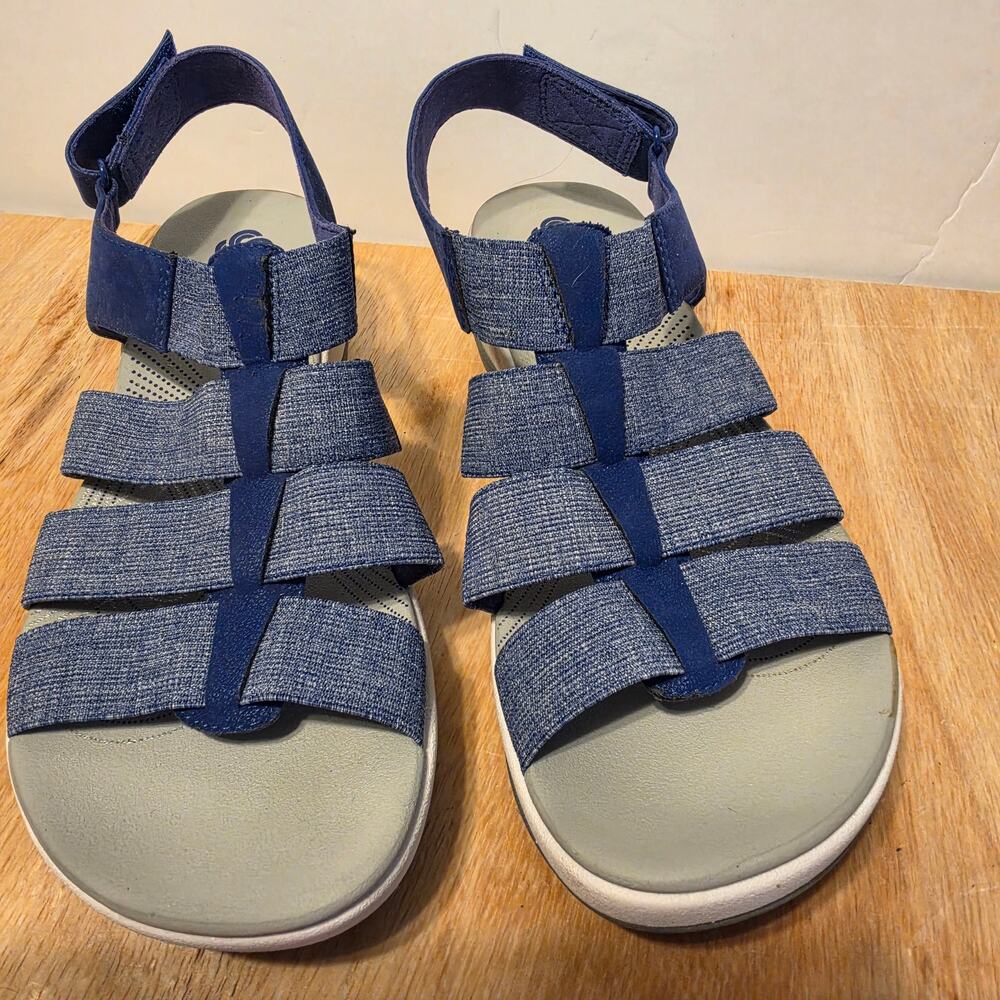 Cloud Steppers by Clarks Aria Shaylie Sandals blue straps slingback ankle 9